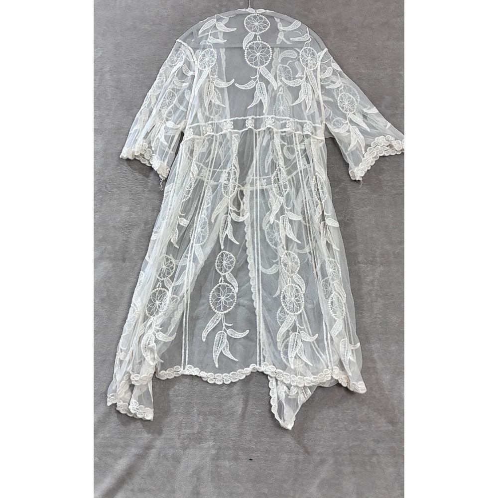Lace Duster Kimono Boho Festival Sheer Western Cowgirl Romantic Bridal Layering - Picture 2 of 6